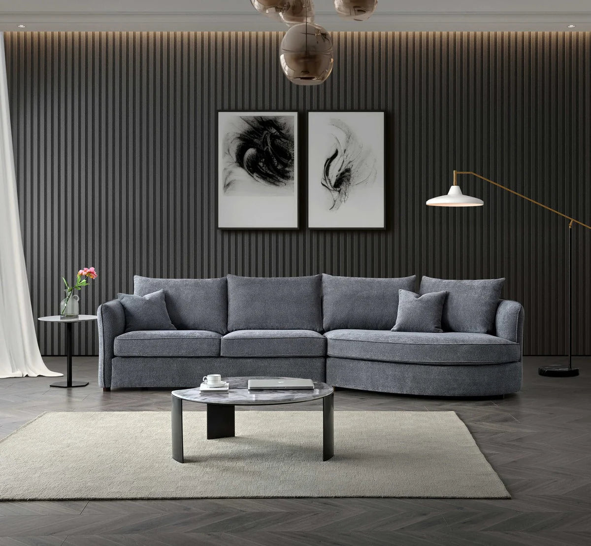 Rubin Right Corner Sofa in Charcoal Boucle