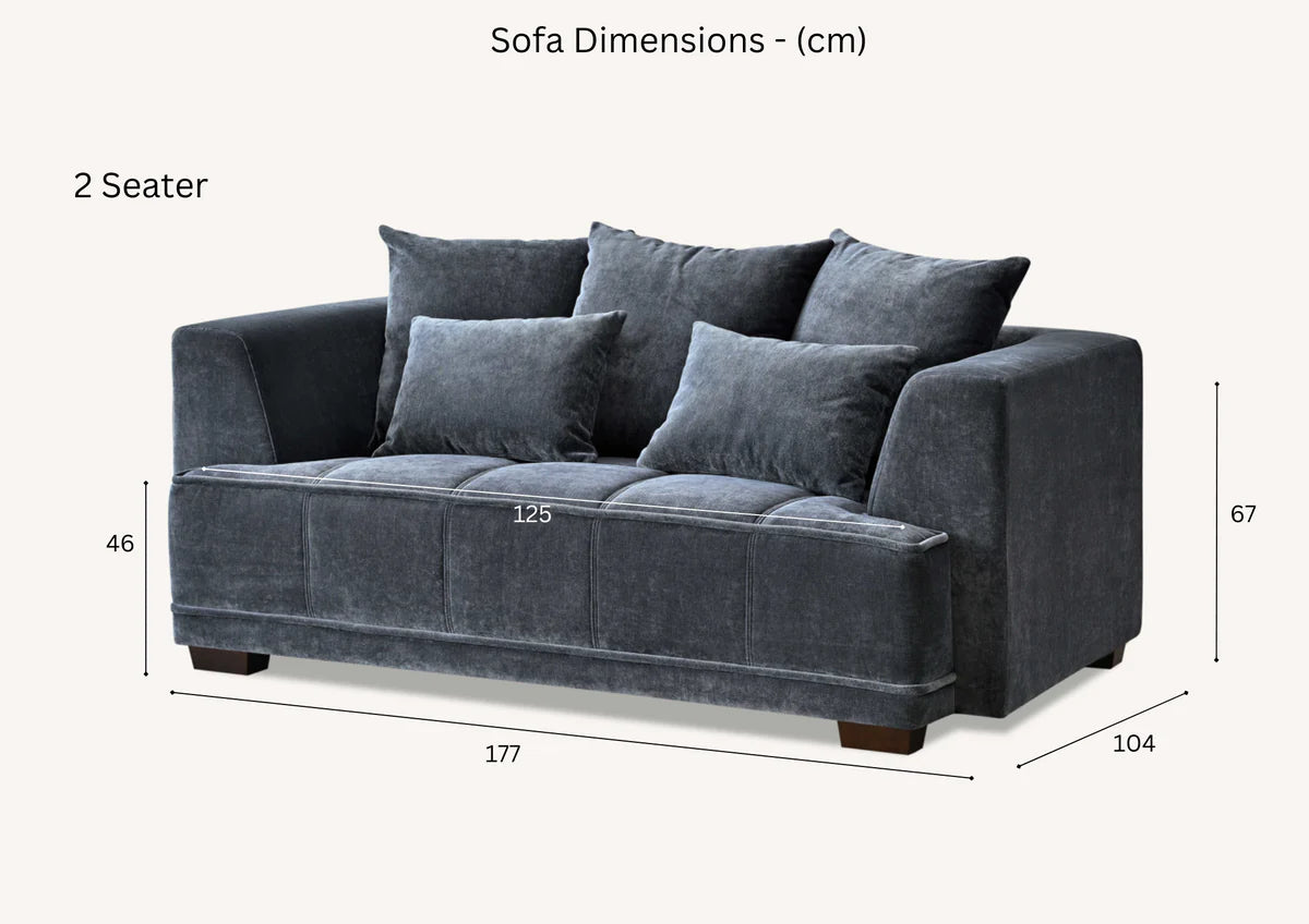 Gramercy 2 Seater Sofa in Steel Velvet