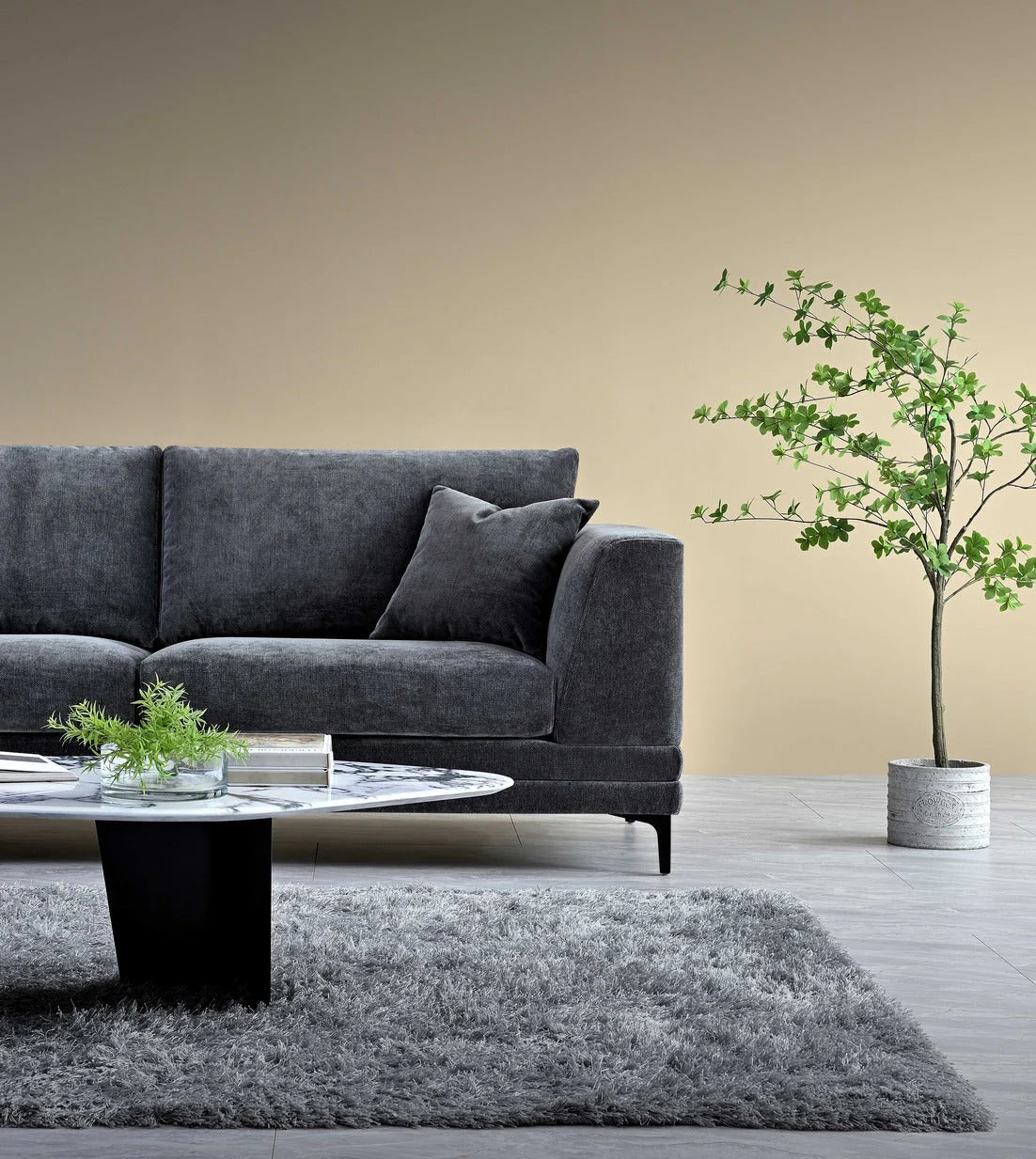 Lenox 3 Seater Sofa in Steel Velvet