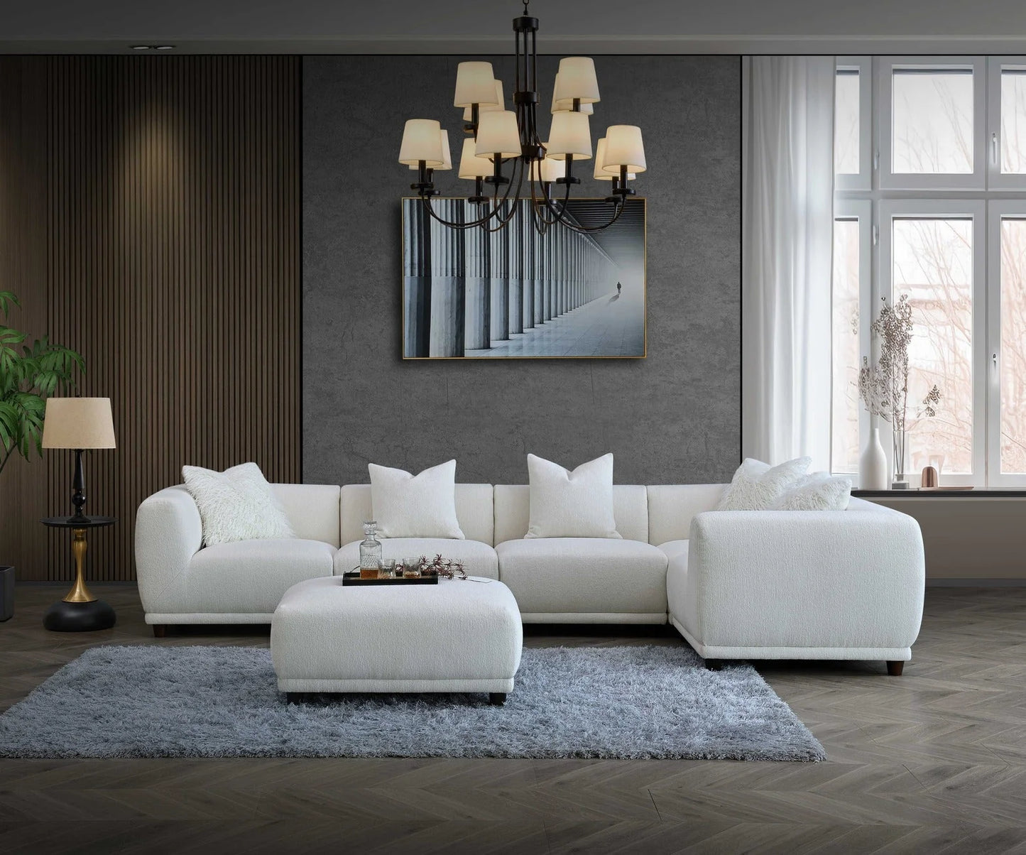 Lottie Right Corner Sofa in Polar Boucle