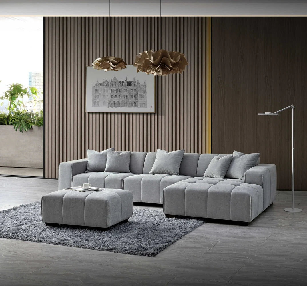 Leanord Footstool in Cloudy Grey Boucle