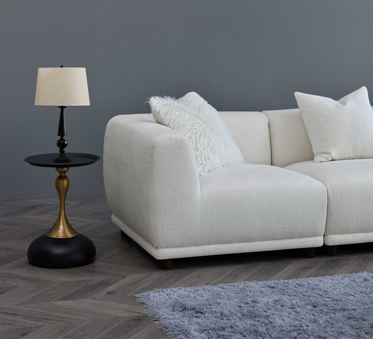 Lottie Right Corner Sofa in Polar Boucle
