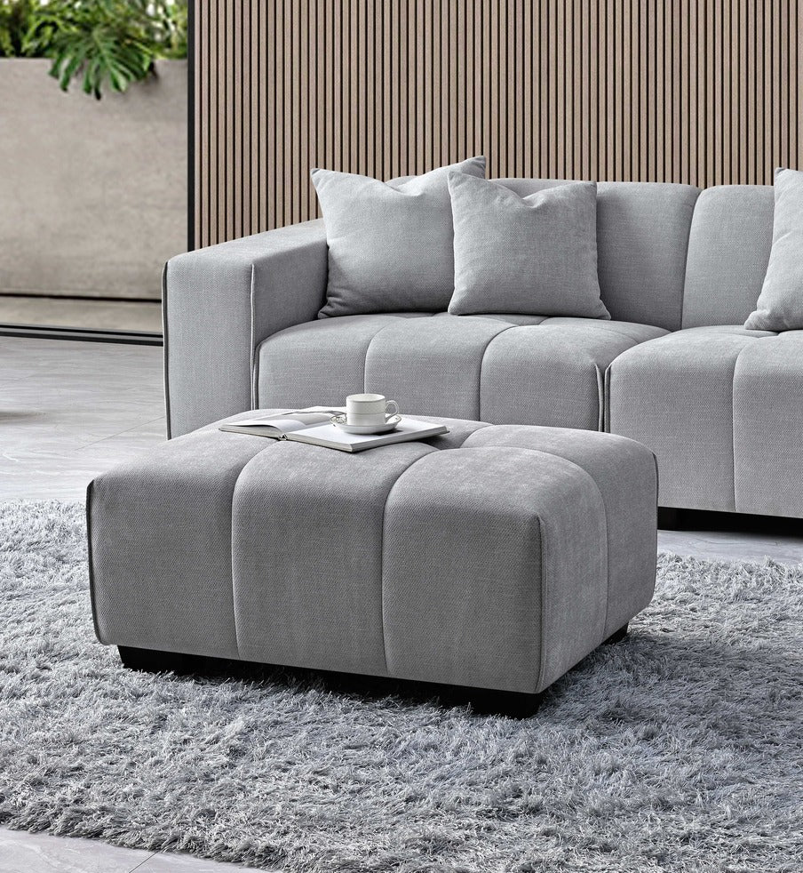 Leanord Footstool in Cloudy Grey Boucle